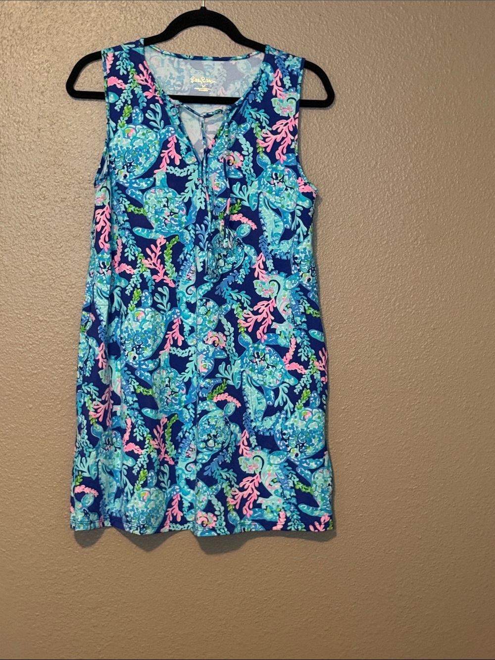 Lilly Pulitzer Swim Cover Up Tropical Blue Sleeveless Shift Dress Coral Accents